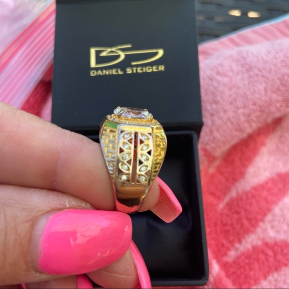 💰 Liz - Mens vintage sterling with gold vermeil CZ ring sz 10/11 - Picture 10 of 10